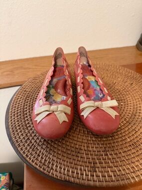 Born Coral Pink Ballet Flats with Cream Bows Vintage